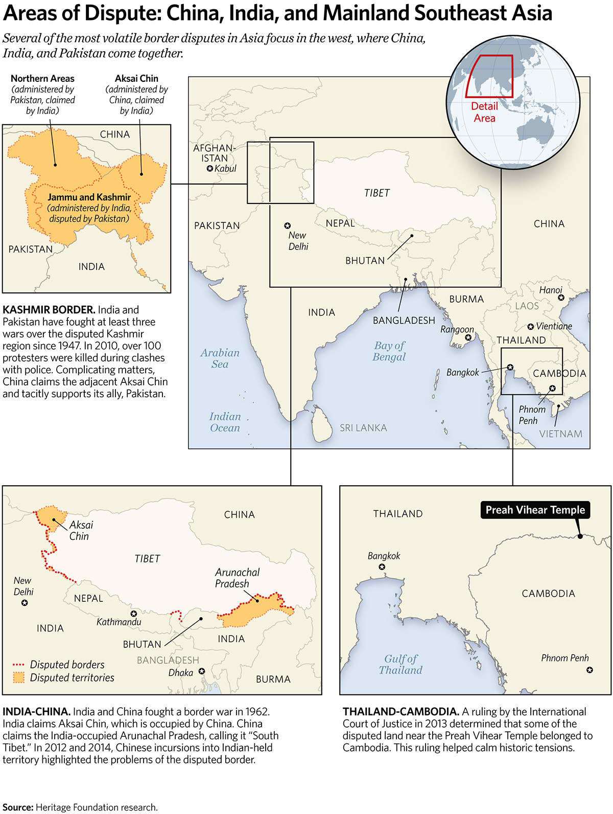 Areas of Dispute: China, India, and Mainland Southeast Asia